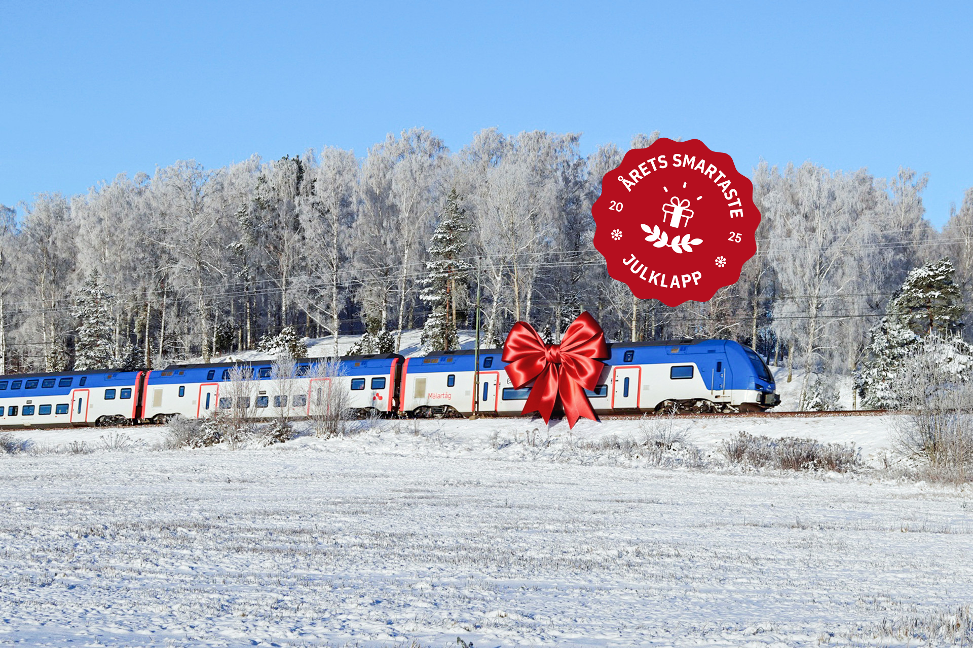 mälartåg med rosett och ett märke om årets julklapp